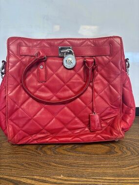 MICHAEL Michael Kors Hamilton quilted red leather satchel